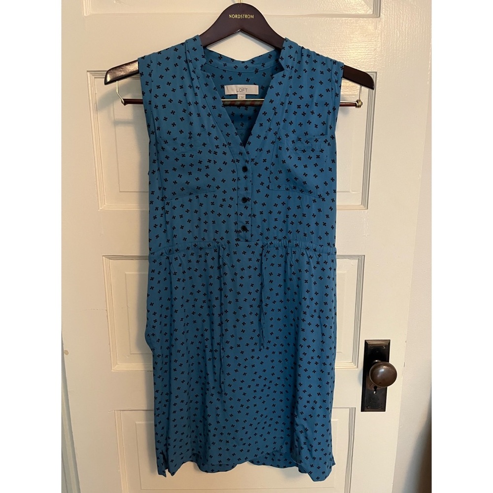 Loft Blue Sleeveless Dress with Pockets